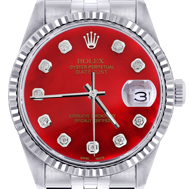 Womens Rolex Datejust Watch 16200  | 36Mm | Red Dial | Fluted Bezel | Jubilee Band