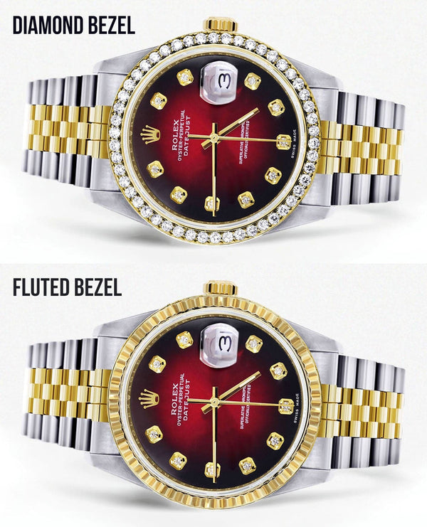 Gold Rolex Datejust Watch 16233 for Men | 36Mm | Red Dial | Jubilee Band