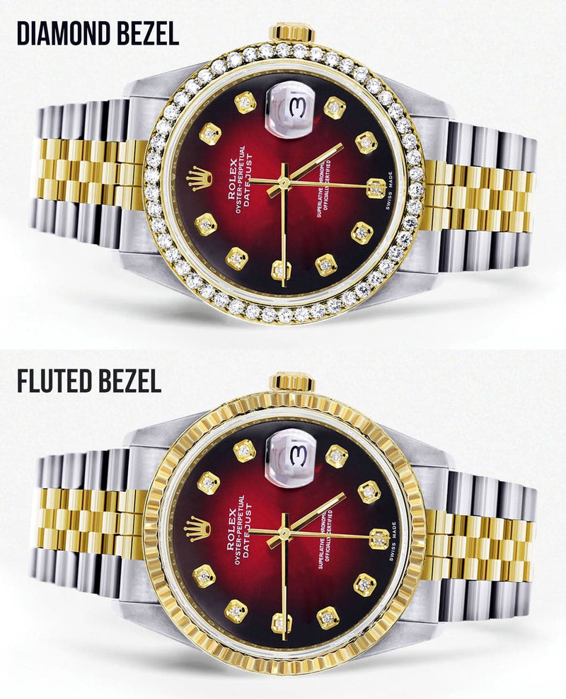 Gold Rolex Datejust Watch 16233 for Men | 36Mm | Red Dial | Jubilee Band