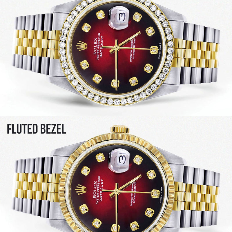 Womens Gold Rolex Datejust Watch 16233 | 36Mm | Red Dial | Jubilee Band