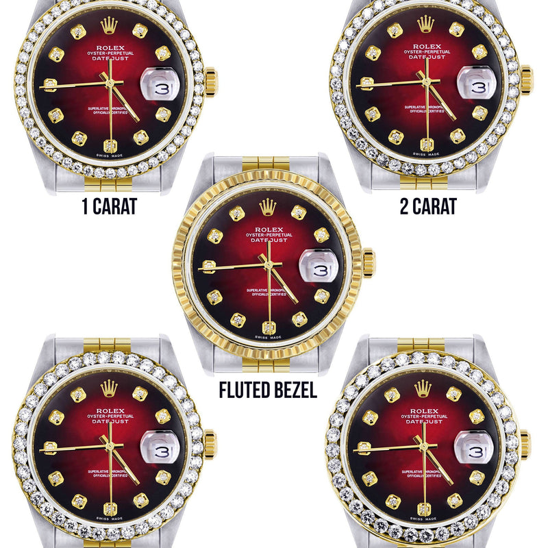 Womens Gold Rolex Datejust Watch 16233 | 36Mm | Red Dial | Jubilee Band