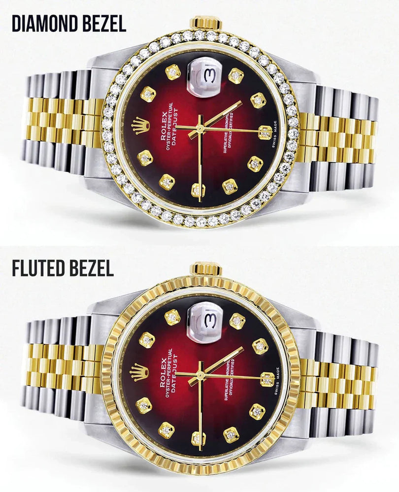 Rolex Datejust Watch 16013 for Men | 36MM | Diamond Red Dial | Jubilee Band