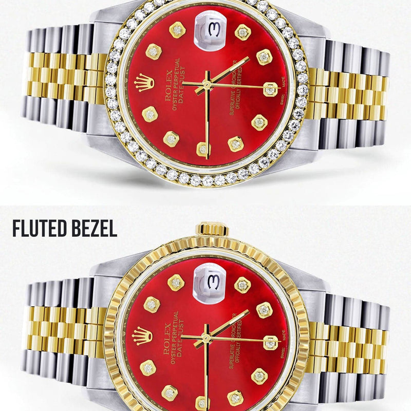 Gold & Steel Rolex Datejust Watch 16233 for Women | 36Mm | Diamond Red Mother Of Pearl Dial | Jubilee Band