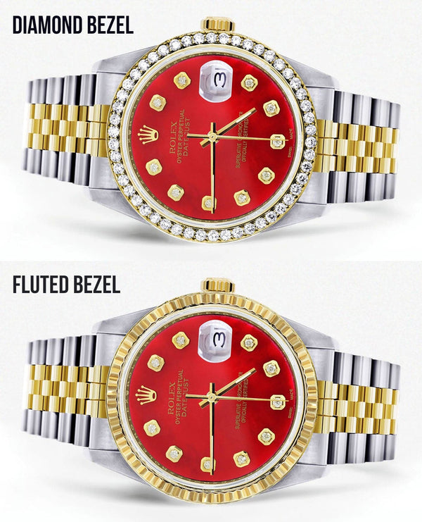 Gold & Steel Rolex Datejust Watch 16233 for Women | 36Mm | Diamond Red Mother Of Pearl Dial | Jubilee Band