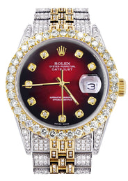 Iced Out Rolex Datejust 36 MM | Two Tone | 10 Carats of Diamonds | Red Black Diamond Dial