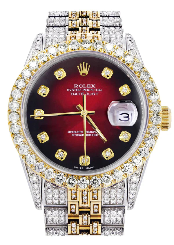 Iced Out Rolex Datejust | 36MM | Red Black Diamond Dial | Two Tone | Diamond Jubilee Band