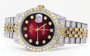 Iced Out Rolex Datejust 36 MM | Two Tone | 10 Carats of Diamonds | Red Black Diamond Dial
