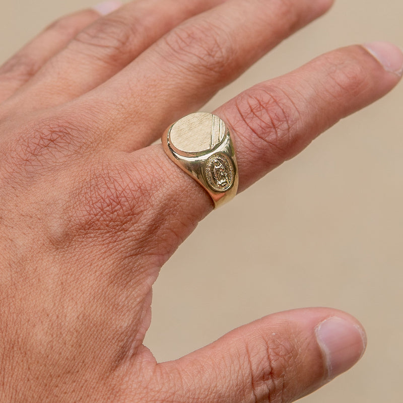 Mens Virgin Mary Signet Ring - 10K Gold | 6 Grams