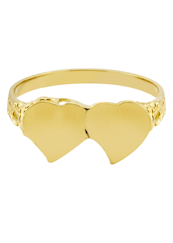 Mens Hearts Signet Ring - 10K Gold | 2 Grams