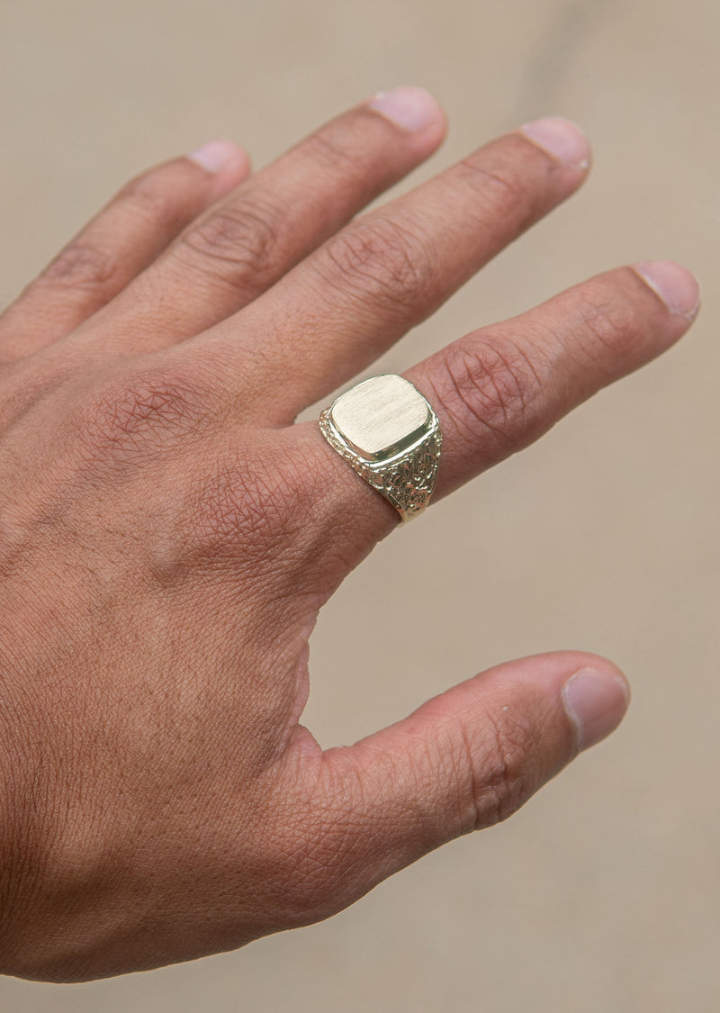 Mens Nugget Signet Ring - 10K Gold | 7 Grams
