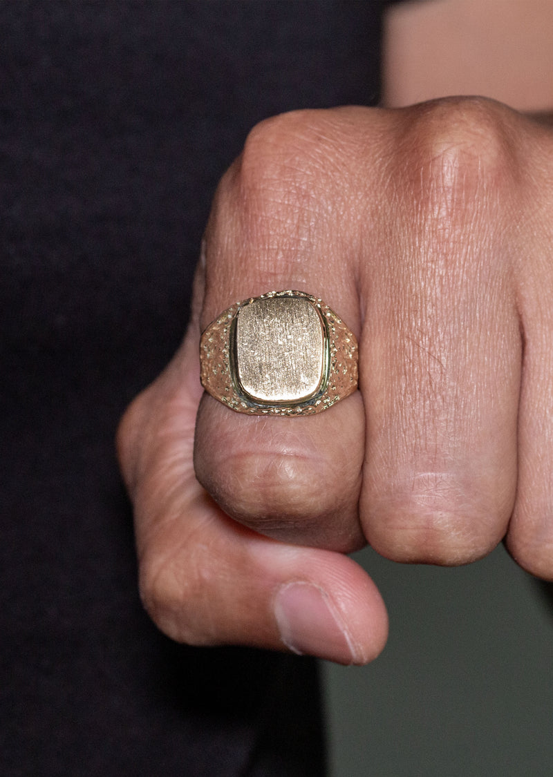Mens Nugget Signet Ring - 10K Gold | 7 Grams