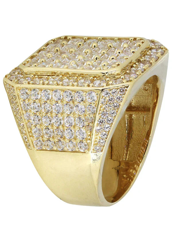 Mens Gold Round Diamond Pinky Ring | 10K Solid Yellow Gold