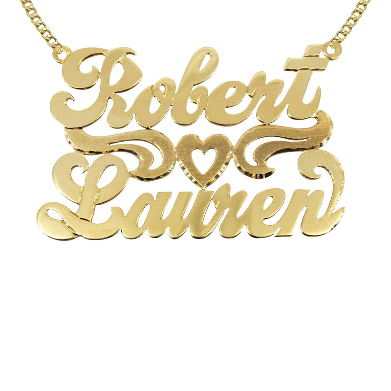 14K Gold  Couple Names Name Plate Necklace | Style #40