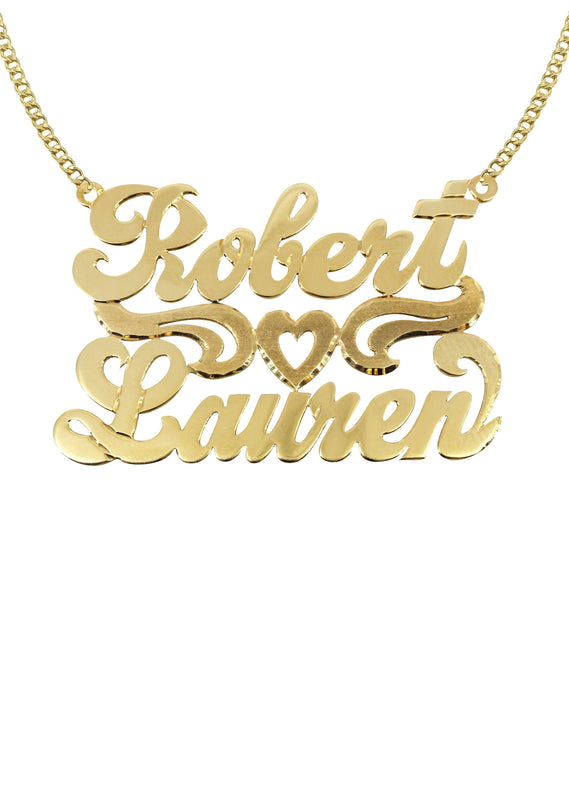 14K Gold  Couple Names Name Plate Necklace | Style #40