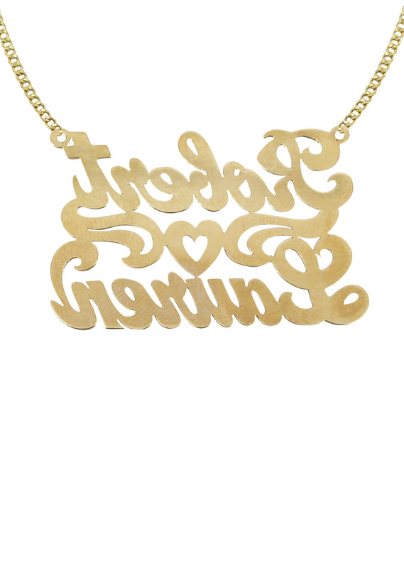 14K Gold  Couple Names Name Plate Necklace | Style #40