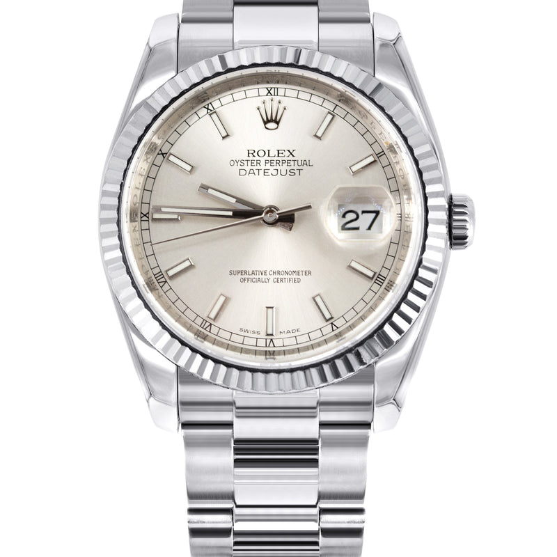 ROLEX DATEJUST 36 MM | OYSTER BAND STEEL WATCH | 116234 | FLUTED | SILVER STICK