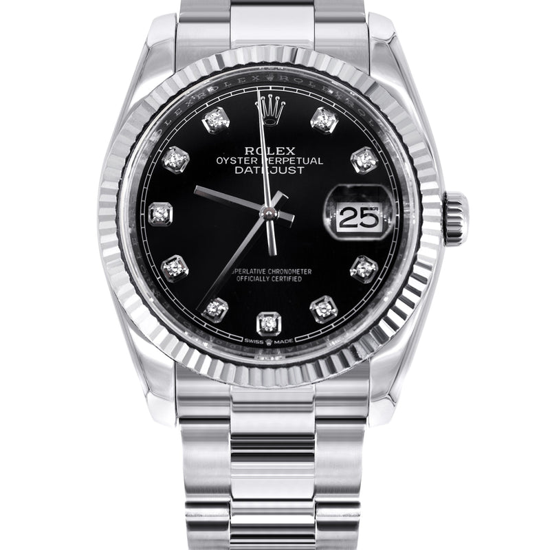 ROLEX DATEJUST 36 MM FACTORY BLACK DIAMOND | OYSTER BAND STEEL WATCH | 116234 | FLUTED