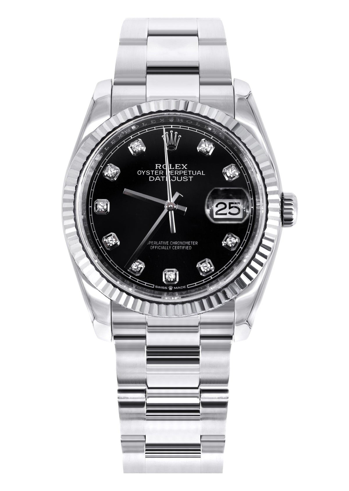 ROLEX DATEJUST 36 MM FACTORY BLACK DIAMOND | OYSTER BAND STEEL WATCH | 116234 | FLUTED