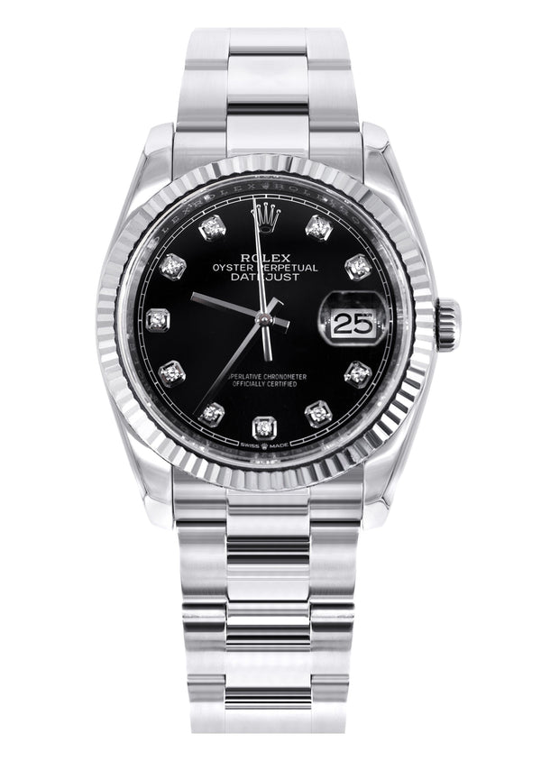 ROLEX DATEJUST 36 MM FACTORY BLACK DIAMOND | OYSTER BAND STEEL WATCH | 116234 | FLUTED
