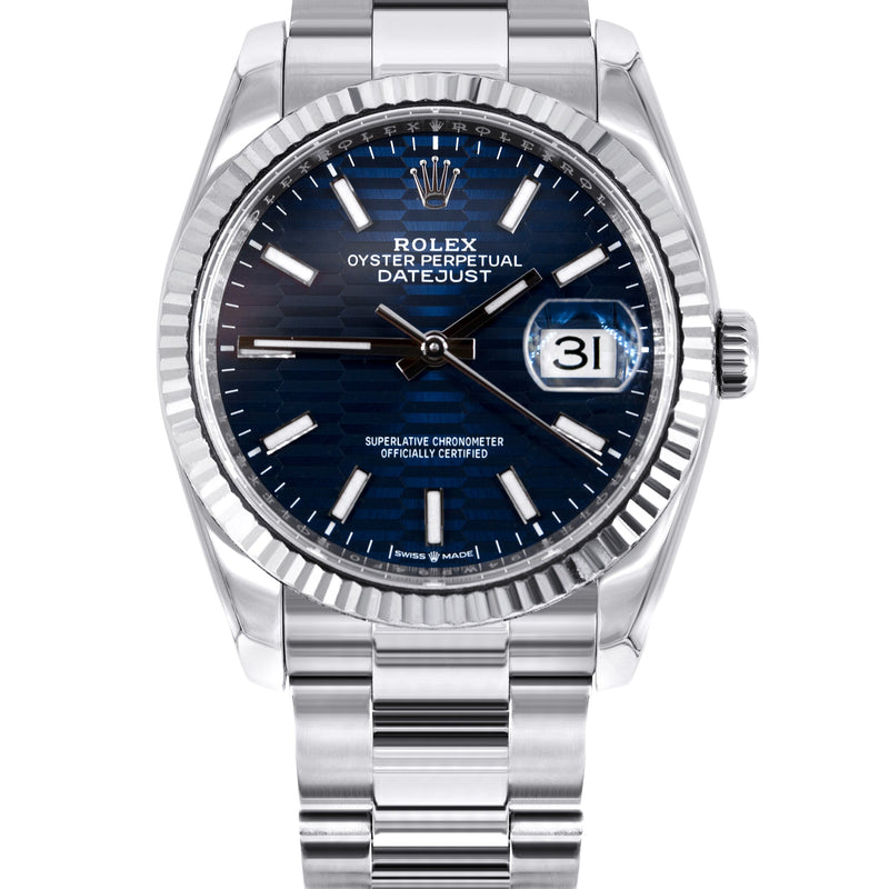 ROLEX DATEJUST 36 MM | OYSTER BAND STEEL WATCH | 126234 | FLUTED | BLUE MOTIF