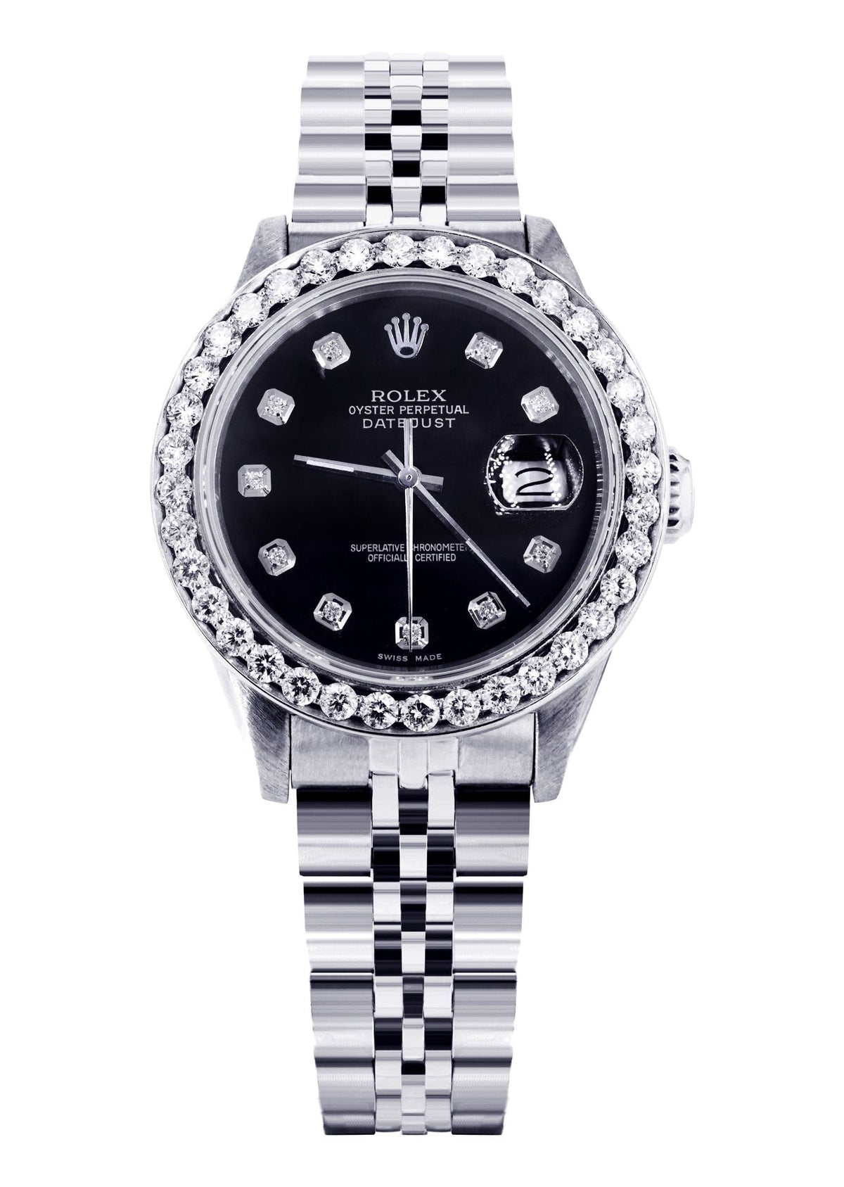 Rolex Datejust 36 MM with 4 Carat Diamond Bezel and Black Diamond Dial