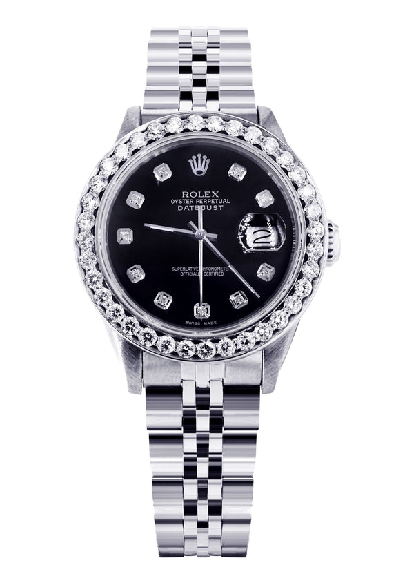 Rolex Datejust 36 MM with 4 Carat Diamond Bezel and Black Diamond Dial