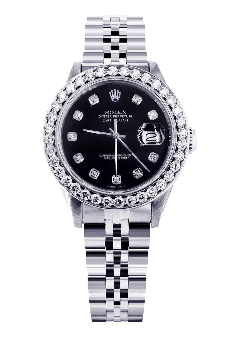 Rolex Datejust 36 MM with 4 Carat Diamond Bezel and Black Diamond Dial