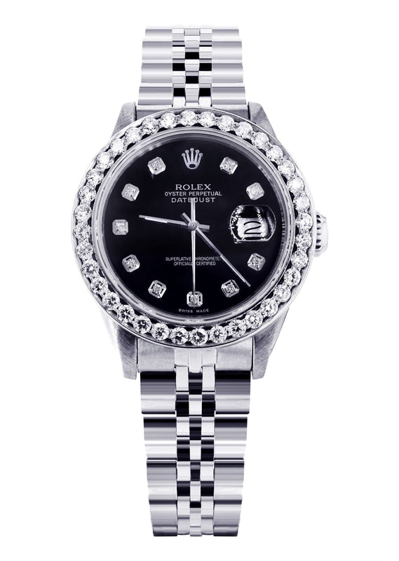 Rolex Datejust 36 MM with 4 Carat Diamond Bezel and Black Diamond Dial