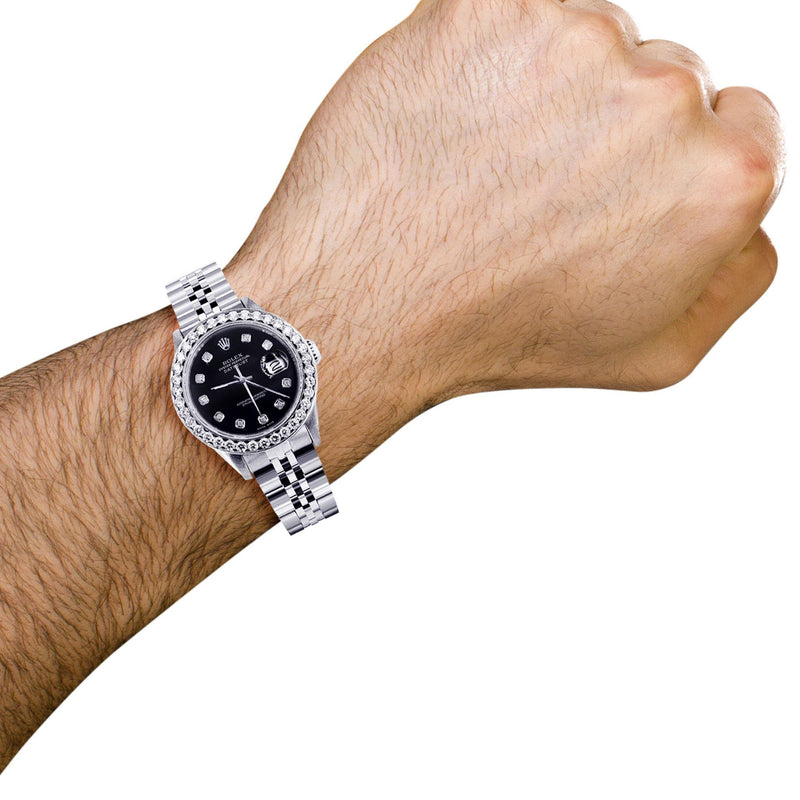Rolex Datejust 36 MM with 4 Carat Diamond Bezel and Black Diamond Dial