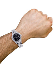 Rolex Datejust 36 MM with 4 Carat Diamond Bezel and Black Diamond Dial