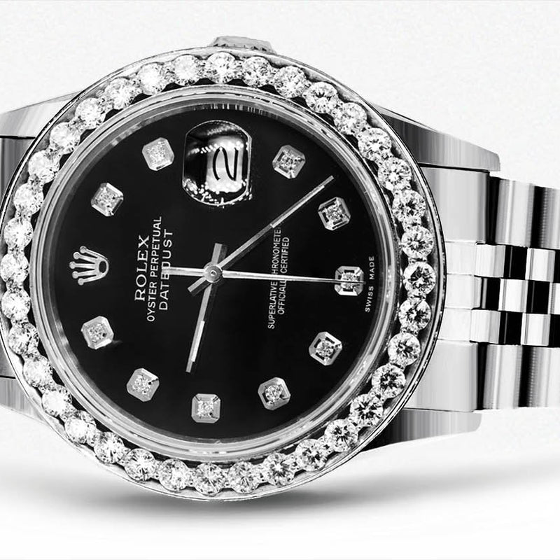 Rolex Datejust 36 MM with 4 Carat Diamond Bezel and Black Diamond Dial