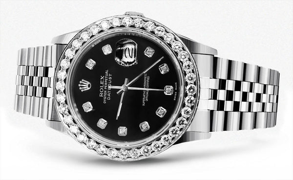 Rolex Datejust 36 MM with 4 Carat Diamond Bezel and Black Diamond Dial