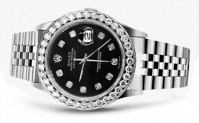 Rolex Datejust 36 MM with 4 Carat Diamond Bezel and Black Diamond Dial
