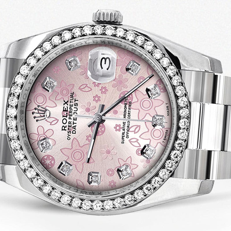 116200 | Rolex Datejust Watch | 36Mm | Floral Pattern Dial | Oyster Band