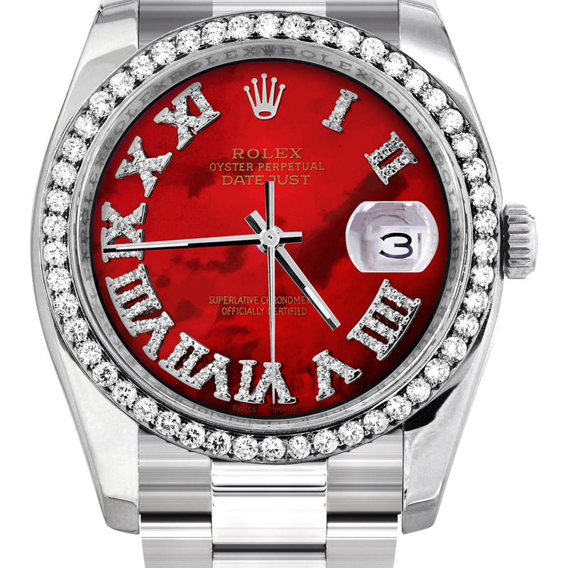 116200 | Rolex Datejust Watch | 36Mm | Red Roman Mother of Pearl Dial | Oyster Band