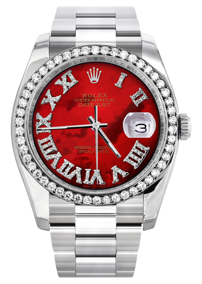 116200 | Rolex Datejust Watch | 36Mm | Red Roman Mother of Pearl Dial | Oyster Band