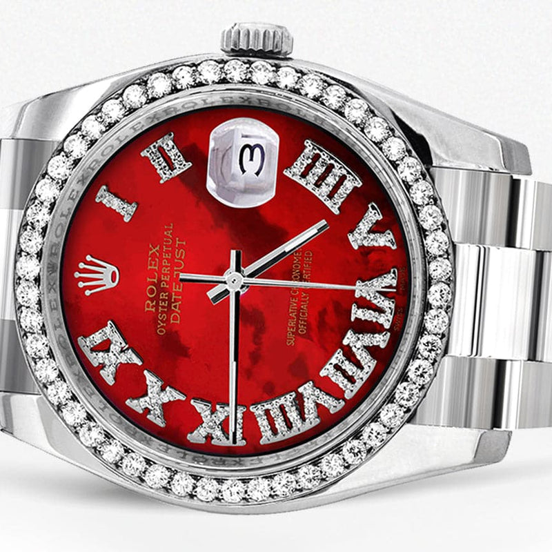 116200 | Rolex Datejust Watch | 36Mm | Red Roman Mother of Pearl Dial | Oyster Band