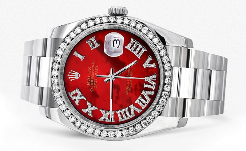 116200 | Rolex Datejust Watch | 36Mm | Red Roman Mother of Pearl Dial | Oyster Band