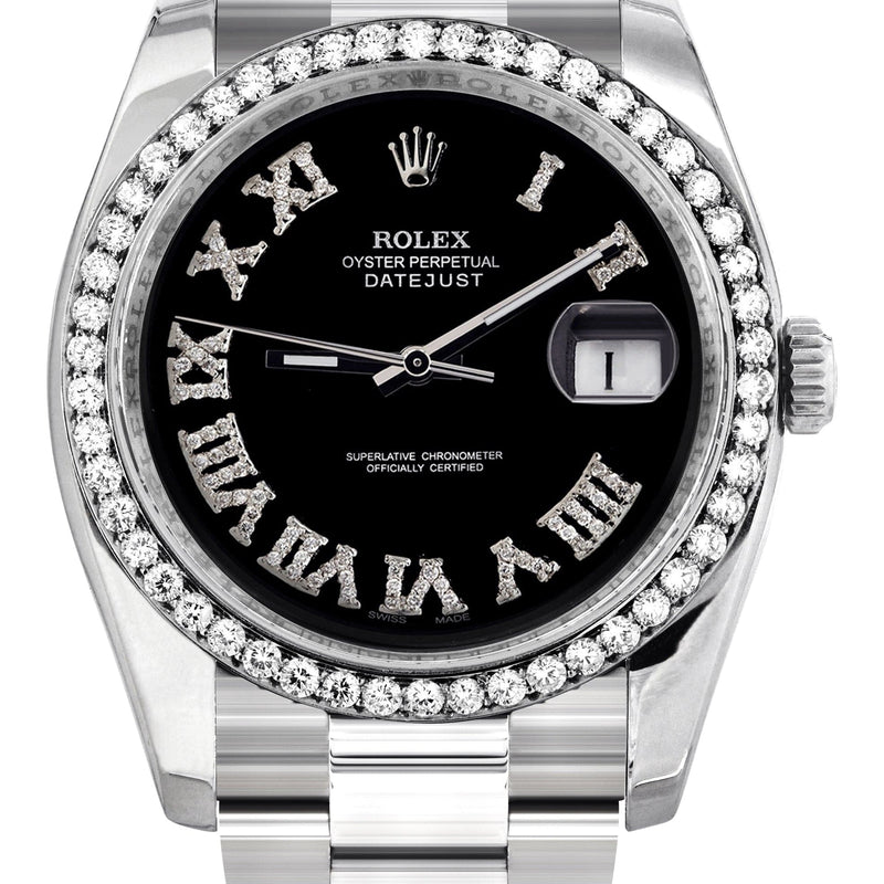 116200 | Rolex Datejust Watch | 36Mm | Black Roman Dial | Oyster Band