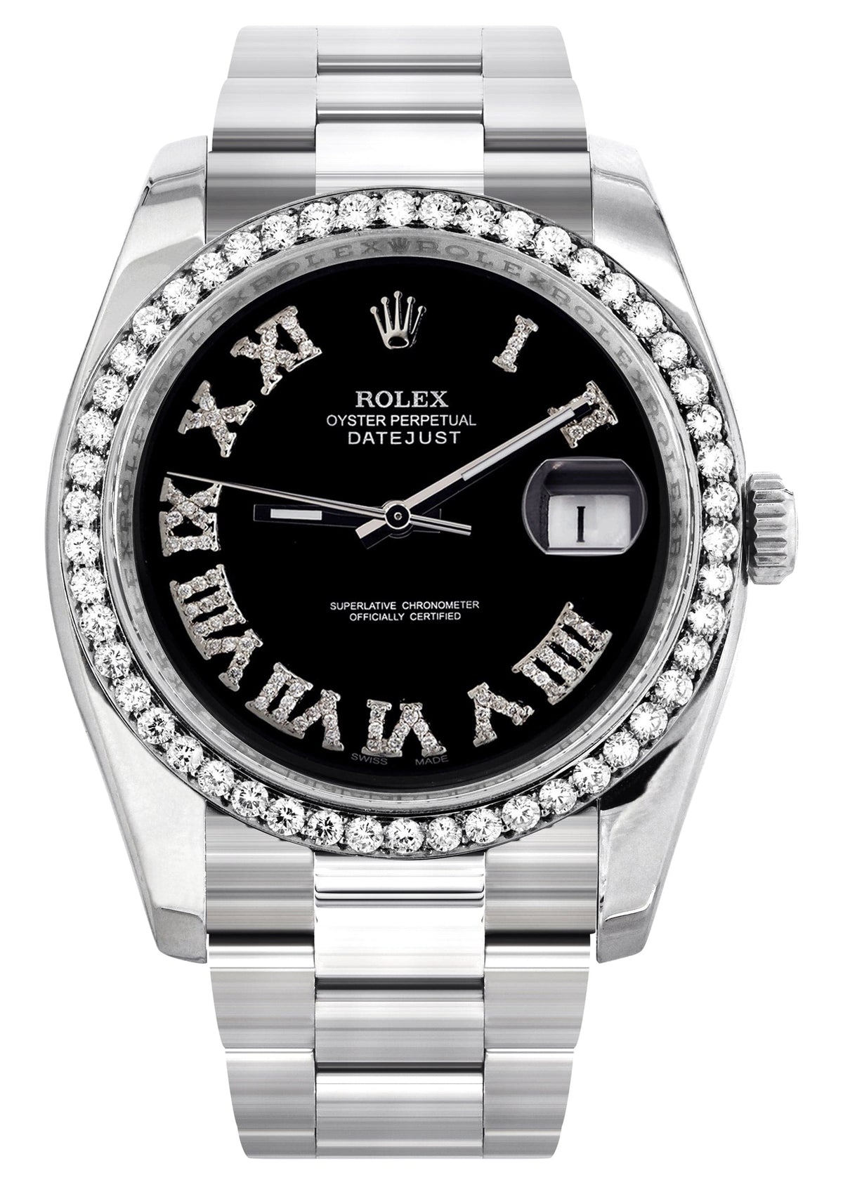 116200 | Rolex Datejust Watch | 36Mm | Black Roman Dial | Oyster Band