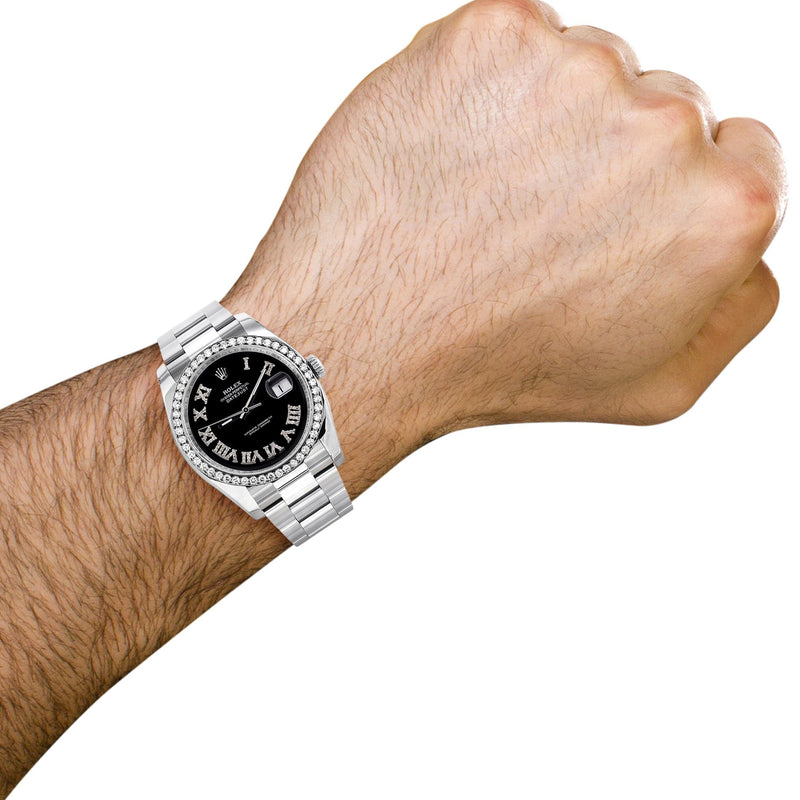 116200 | Rolex Datejust Watch | 36Mm | Black Roman Dial | Oyster Band