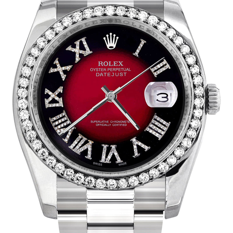 116200 | Rolex Datejust Watch | 36Mm | Red Black Roman Dial | Oyster Band