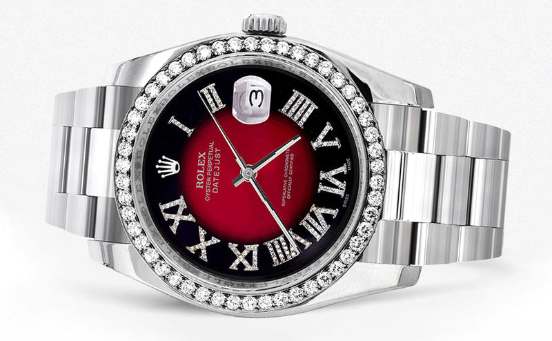 116200 | Rolex Datejust Watch | 36Mm | Red Black Roman Dial | Oyster Band