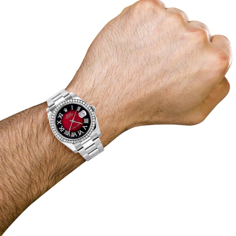 116200 | Rolex Datejust Watch | 36Mm | Red Black Roman Dial | Oyster Band