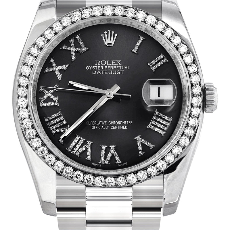 116200 | Rolex Datejust Watch | 36Mm | Black Roman Dial | Oyster Band