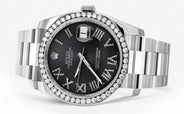 116200 | Rolex Datejust Watch | 36Mm | Black Roman Dial | Oyster Band
