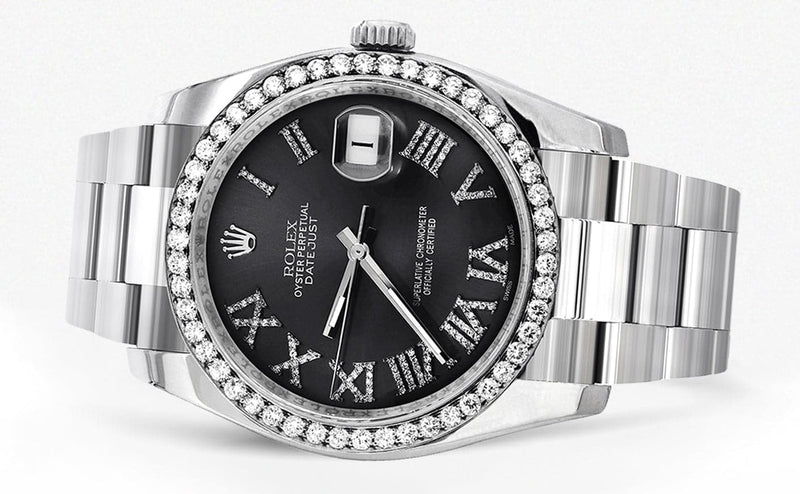116200 | Rolex Datejust Watch | 36Mm | Black Roman Dial | Oyster Band