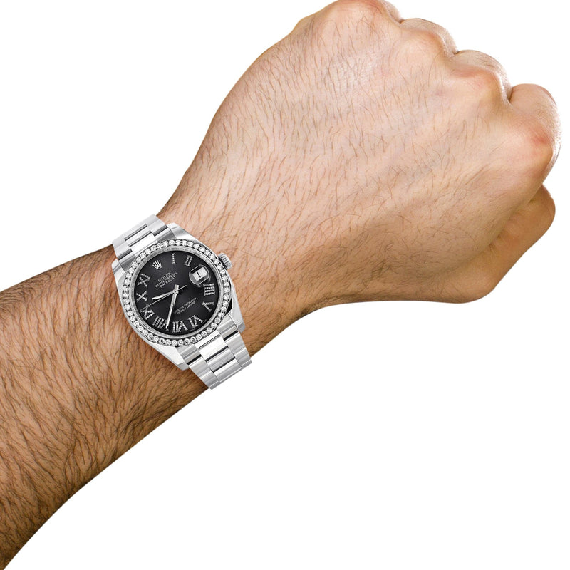 116200 | Rolex Datejust Watch | 36Mm | Black Roman Dial | Oyster Band