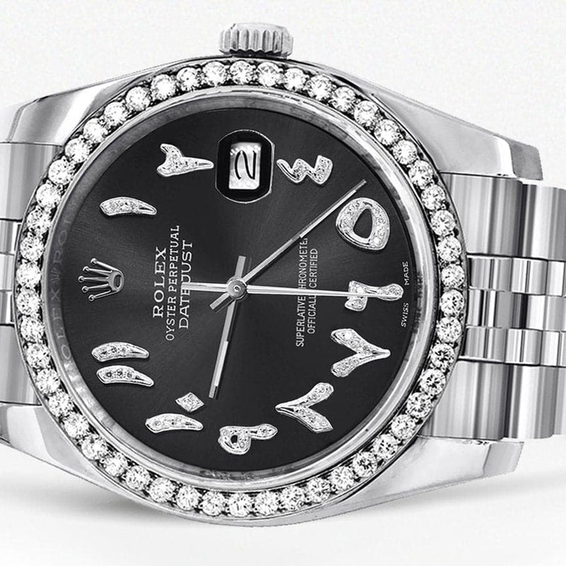 116200 | Hidden Clasp | Diamond Rolex Datejust Watch | 36 MM | Custom Arabic Diamond Dial | Jubilee Band | Diamond Bezel