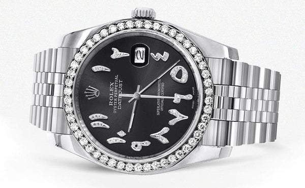 116200 | Hidden Clasp | Diamond Rolex Datejust Watch | 36 MM | Custom Arabic Diamond Dial | Jubilee Band | Diamond Bezel